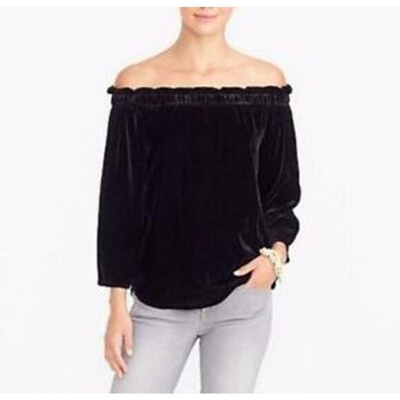 J. Crew Tops - J. Crew Black Velvet Off the Shoulder Blouse XS